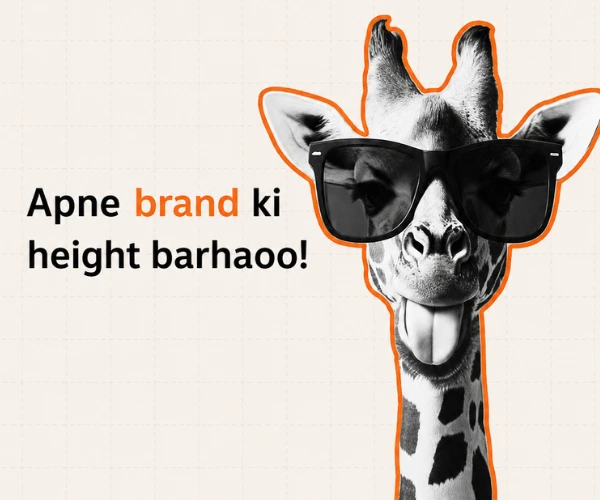 Giraffe wearing sunglasses with the line apne brand ki height barhao, Addiaries digital marketing agency